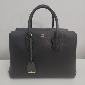MCM Milla Medium Tote Handbag Phantom Gray Leather No Strap Career Business